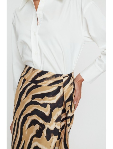 MIX AND MATCH Penelope Midi Skirt Caramel Zebra Μπεζ Ζεβρέ Μίντι Φούστα